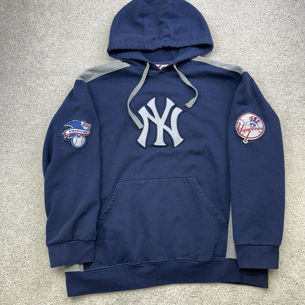 Vintage New York Yankees Hoodie Boys Large Blue MLB Baseball Majestic Pullover